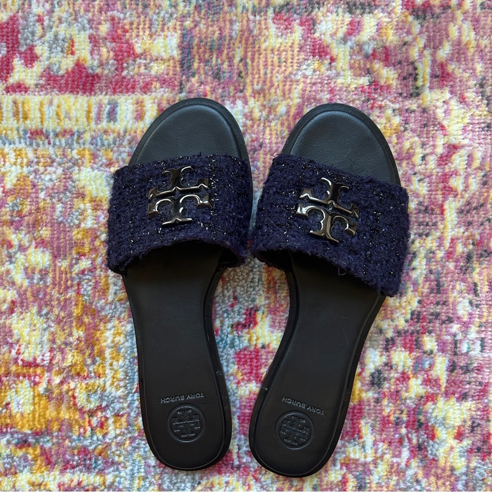 Tory Burch Everly Navy Lurex Tweed Size 7